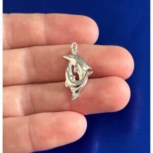 Sterling Silver Playful Dolphins Charm, Silver Two Dolphins Charm